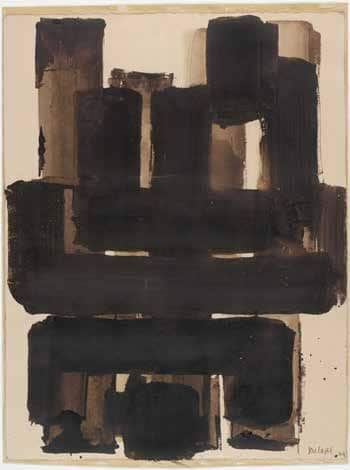 Pierre Soulages - Brou de noix sur papier marouflé sur toile, 1947