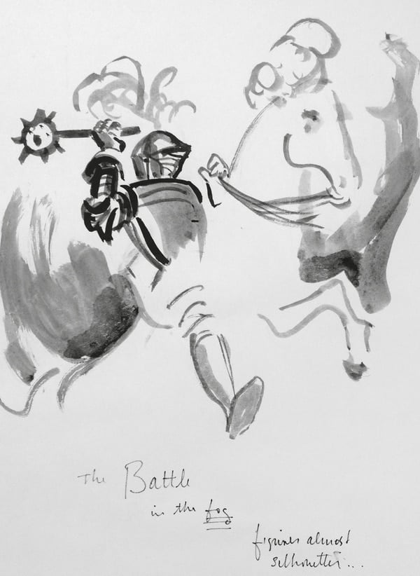 Dessin préparatoire d'Orson Welles pour son film Falstaff