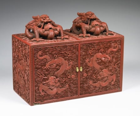 Boîte en laque rouge à décor de dragons et nuages - Dynastie Qing