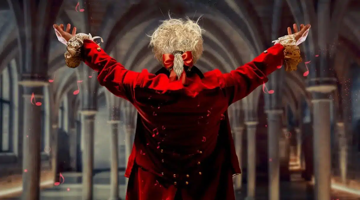 Mozart dirigeant un orchestre lors du spectacle immersif