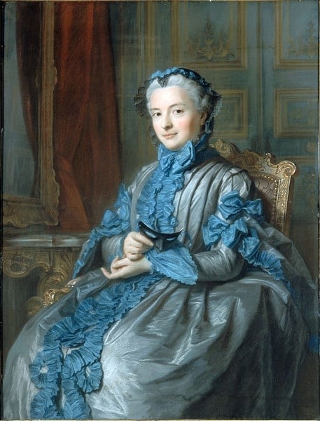 Maurice Quentin de La Tour – Portrait de Madame la présidente de Rieux, en habit de bal, tenant un masque
