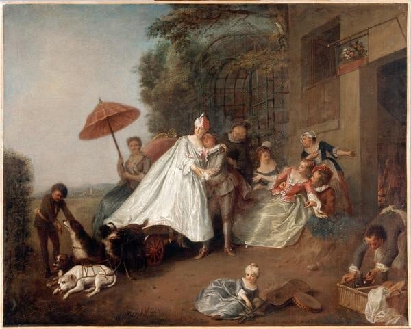 Nicolas Lancret – Arrivée d'une dame dans une voiture tirée par des chiens