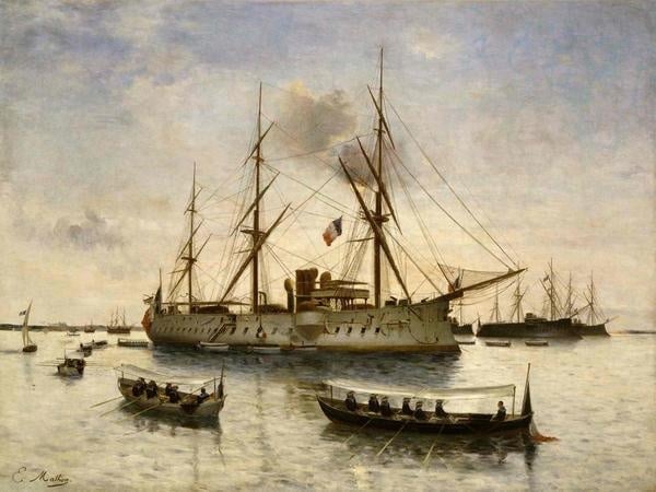 Émile Mathon - Retour des cendres de l’Amiral Courbet aux Salins d’Hyères en 1885 sur le Bayard