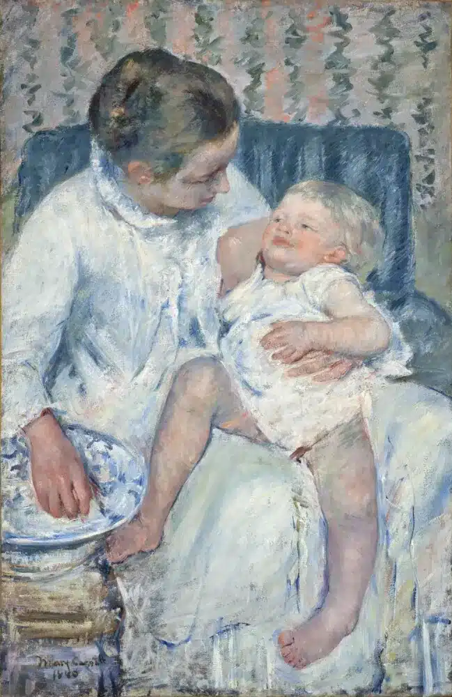 Mary Cassatt – Mère sur le point de laver son enfant assoupi [La Toilette de l’enfant]