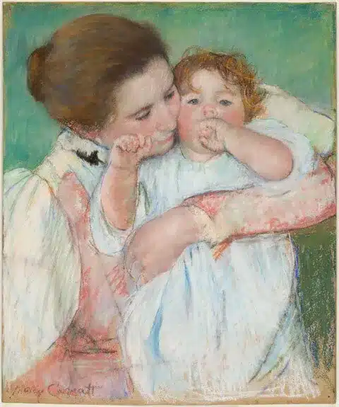 Mary Cassatt – Mère et enfant sur fond vert
