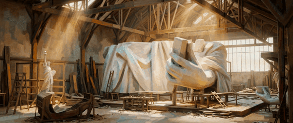 Concept art de l’expérience – fabrication de la statue de la Liberté dans les ateliers Gaget, Gauthier & Cie