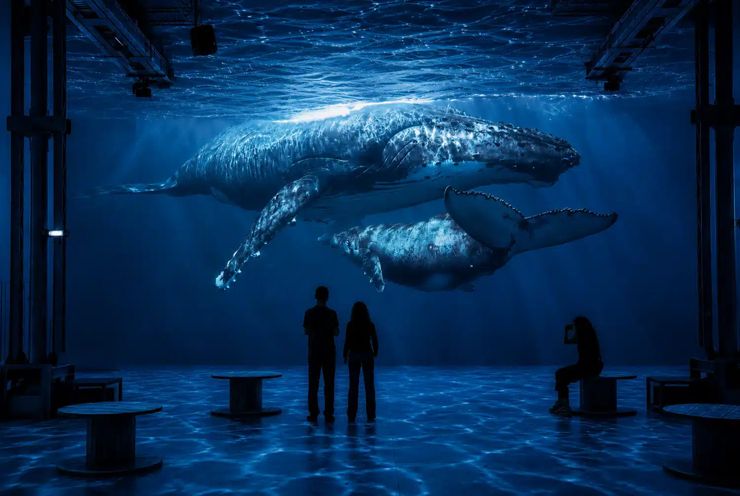 Planète Océan, immersion vers les profondeurs – baleines projetées au-dessus des visiteurs