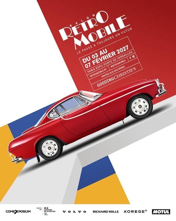 Affiche officielle de Rétromobile 2027 – Volvo P1800S d’Irv Gordon
